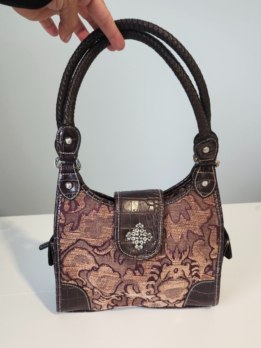 Rosetti Tapestry Shoulder Bag Brown & Beige Floral Pattern